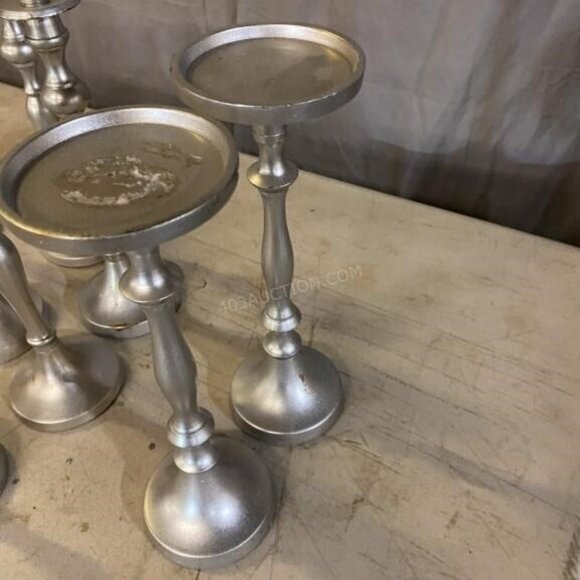 12 Asst Silver Metal Candle Holders - sold as LOT - Picture 5 of 6